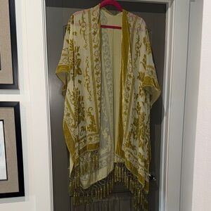 Elegant Green and Cream Kimono with Fringe